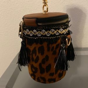 leopard tassle hand bag